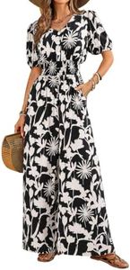 LOOKBOHO Jumpsuits for Women Dressy Short Sleeve Wide Leg Floral Romper