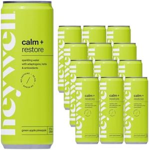 heywell Calm Adaptogenic Sparkling Water, Green Apple Pineapple (12 Pack)