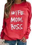 FLITAY Ladies Mother's Day Wife Mom Boss Trendy Long Sleeve Classic Pullover Oversized Crew Neck Funny Letter Sweatshirt Red XL