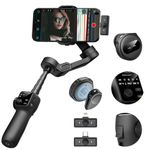 AOCHUAN Gimbal Stabilizer for iPhone & Android,3-Axis Phone Gimbal w/Wireless Lavalier Microphone,Built-in 7.8" Extension Pole,OLED Display,Phone Stabilizer for Video Recording TikTok(V8 Mic Kit)