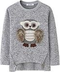 WardWolf Big Girls Sweatshirts Adorable Owl Fleece Sweater for Girls 7-8 Grey