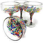 Mexican Hand Blown Glass - Set of 4 Hand Blown Margarita Glasses Confetti Carmen (16 oz)