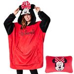 Disney Stitch Blanket Hoodie - Adults 2 in 1 Oversized Fleece Hoodie Baby Yoda Minnie Mouse - Stitch Gifts (Red Minnie)