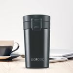 Borosil Hydra Coffeemate 380 ml Stainless Steel Travel Mug | Double Wall Vacuum Insulated, Black | 8 Hrs Hot & 14 Hours Cold | Ideal for Personal & Corporate Gifting
