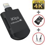 iKlips miReader MicroSD 4K Card Reader Compatible for iPhone iPad, External Memory Storage Charger, Store View Edit Record 4K Video from GoPro, Drones, Camera, 64GB Micro sd Card Included