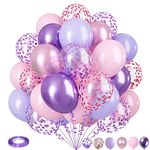 Pink and Purple Balloons, 12 Inch Pastel Purple Baby Pink Confetti Balloons with Metallic Pink Purple Confetti Latex Balloons Set for Girls Women Birthday Baby Bridal Shower Wedding Party Decorations