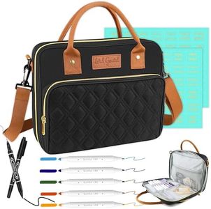 Large Bible Cover for Women - Stylish Black Case With Shoulder Strap and Handle, Study Supplies Journaling Kit With Leather Tabs, Highlighters, Markers