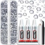 Towenm B7000 Clear Glue with 4000PCS Silver Clear Rhinestones for Crafts Clothing Fabric Shoes, Glue Fix Flatback Gems for Nails Face Jewelry, Mixed 5 Sizes 2mm 3mm 4mm 5mm 6mm Gemstones Bejeweled Kit