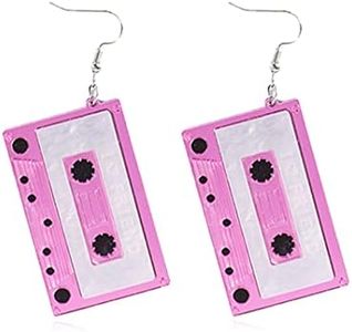 80s Cassette Tape Earrings for Women Retro Tape Dangle Earrings for Teen Girls Funny Drop Earrings Jewelry Gift (Pink)