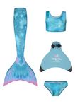 Planet Mermaid Kids Deluxe Mermaid Tail Set for Girls inc Blue Magic Fin, Tail, Crop Top & Briefs. Aqua Daydreamer, 9-11 Years