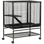 PawHut Small Animal Cage with Wheels, Pet Playpen for Rat, Syrian Hamster, Kitten, Ferrets, Chinchillas with Bottom Storage Shelf, Removable Tray, Ramp, 35.9" x 20.2" x 42"