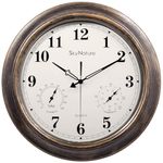 SkyNature Outdoor Clocks Waterproof, 18 Inch Large Wall Clocks with Thermometer for Patio, Silent Battery Operated Metal Indoor Outside Clocks for Living Room, Kitchen, Bedroom, Pool, Porch - Bronze
