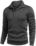 COOFANDY Mens Casual Slim Fit Knitted Pullover Sweatshirt Long Sleeve Stand Collar Sweater Dark Grey