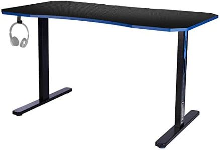 OVERDRIVE CX2 Series Gaming Carbon Fiber Style Computer PC Desk, Black and Blue, with Headset Holder, Gaming Mouse Pad