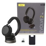 Jabra Evolve2 75 Wireless Headset Stereo UC with Stand, Bluetooth Dongle, Compatible with Zoom, Webex, Skype, Smartphones, Tablets, PC/MAC, 27599-989-989, Global Teck Gold Support Plan Included