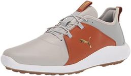 PUMA Men's Ignite Fasten8 Crafted Golf Shoe, High-Rise/Gold/Leather Brown, 10.5