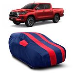 AOSIS® UV Rays Protector & Dust Proof Car Body Cover Thick Polyster Fabric(190T) Designed for Toyota Hilux 2022 with Mirror Pocket | Scratch Proof |Heat Resistant | 100% Fit(Navy & Red)