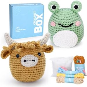 CROCHET BOX Crochet Kit for Beginner, Highland Cow and Frog Learn How to Crochet Stuffed Animals Amigurumi Gift for Adults and Kids(12+), Knitting Set with Yarn Hook Stitch-by-Stitch Video Tutorial