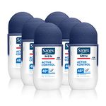 Sanex Men Active Control Antiperspirant Roll-On Deodorant 6 x 50ml, 48 hour sweat protection, anti-odour, long-lasting dryness, freshness, gentle on skin, antibacterial, 0% alcohol*