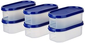 Amazon Brand - Solimo Modular Plastic Storage Containers With Lid (Transparent,Set Of 6, 525ml)