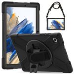 Gerutek for Samsung Galaxy Tab A8 Case Shockproof, SM-X200/X205/X207 Case, Heavy Duty Rugged Samsung Tab A8 10.5 Case with 360 Rotatable kickstand/Hand & Shoulder Strap Cover for Galaxy Tab A8, Black