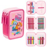 Paw Patrol Pencil Case with Stationery Set Marshall Chase Rubble Filled Pencil Case Multiple Zipped Compartments School Stationery Set Gifts for Kids (Pink Triple Zip)