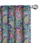 Ambesonne Paisley Window Curtains, Ornate Traditional Teardrop Elements Details in Bohemian Design Print, Lightweight Decor 2-Panel Set with Rod Pocket, Pair of - 28" x 63", Pink Teal