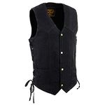 Milwaukee Leather DM1315 Men's Black Classic Denim Western Style Cowboy Biker Vest with Adjustable Side Laces - 4X-Large