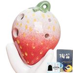 Ocarina,4 Hole Red Strawberry Ceramic Ocarina with Lanyard,6 Hole Gradient Fruit Shape Ocarina Instrument,for beginners（YABHTD-RED-B）