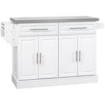 HOMCOM Kitchen Island with Storage, Rolling Kitchen Cart on Wheels with Stainless Steel Top, 2 Drawers, 2 Cabinets, Spice, Knife and Towel Rack (White)