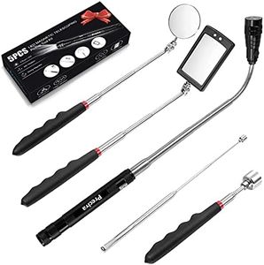 Preciva 5PCS Magnetic Telescoping Pick-up Tool Kit with 15lb &1lb Pick Up Rod, Round & Square 360 Swivel Adjustable Inspection Mirror and Telescoping Flexible LED Flashlight (Batteries Included)