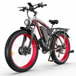 KEQJSK Electric Bike 26" x4.0 All-Terrain Fat Tire UL 2849 and GCC Ebike 2X750W (Peak 2000W) Dual-Motor,Max Speed 50KM/H 48V 23Ah Removable Battery Mountain Electric Bikes for Adults (Standard, Red)