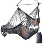 Chihee Hammock Chair Super Large Hanging Chair Soft-Spun Cotton Rope Weaving Chair, Collapsible Strong Metal Spreader Bar Wide Seat Lace Stretch Swing Chair Indoor Outdoor Garden Yard Theme Decoration