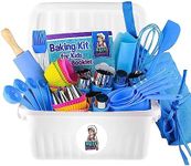 KEFF Kids Cooking and Baking Set for Girls and Boys - Baking Kit with Apron, Piping Tips, Cookie Cutters & More Real Kitchen Tools & Utensils for Little Pastry Chefs - Blue