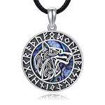 Wolf Necklace 925 Sterling Silver Retro Viking Necklace Wolf Head Amulet Ornaments Vegvisir Pendant Viking Jewellery for Men Women…