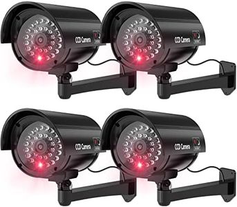 WALI Bullet Dummy Fake Surveillance Security CCTV Dome Camera Indoor Outdoor 1 Flashing LED Light and Security Alert Sticker Decals (B1-4), Black, 4 Pack