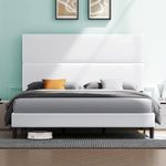 AMERLIFE Queen Size Bed Frame with Linen Adjustable Headboard, Upholstered Platform Bed/Strong Wood Slats Support/Easy Assembly/No Box Spring Needed/Noise-Free/Cream