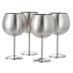 Oak & Steel - 4 Stainless Steel Large Goblet Wine Glasses, 700ml - Unbreakable Balloon Glass Gift Set for Cocktails Gin Wedding Anniversary Birthday Party (Silver)