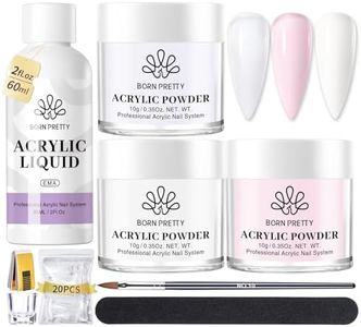 BORN PRETTY Acrylic Nail Kit Acrylic Powder And Liquid Set Clear White Pink Acrylic Powder Starter Kit with Nail Forms for Acrylic Nails Extension Beginner set