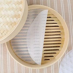 15PCS 20CM Silicone Steamer Liners, Non-Stick White Silicone Steamer Mesh Round Dumplings Buns Mat Steamed Pad Baking Pastry Mesh for Bamboo Steamer Basket Home Kitchen Use