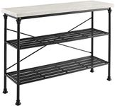 Crosley Furniture Madeleine Sofa Console Table with Storage Shelves for Hall, Entryway, or Living Room, Steel with Faux Marble Top