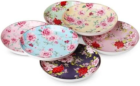 BTaT- Porcelain Floral Dessert Plates, 8 inch, Set of 6, Deep Plates, Porcelain Bone China, Appetizer Plates, Floral Plates, Salad Plates, Small Plates Set, Small Dishes, Dinnerware