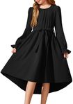 Arshiner Girl Long Sleeve Dress Fall Fashion Chiffon High Low Flowy Swing Formal Party Dresses with Belt Black 7-8 Years