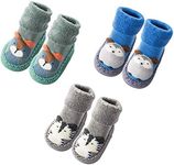 MarJunSep Infant Baby Boy Girls Toddlers Moccasins Non-Skid Indoor Slipper Shoes Socks Booties with Grips (12-18 Months, Grey Blue Green)