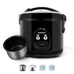 MOOSUM Electric Rice Cooker with One Touch for Asian Japanese Sushi Rice, 5-cup Uncooked/10-cup Cooked, Convenient Cooker with Steamer, Stainless Steel Housing and Auto Warmer, Black