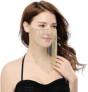 Bellady Masquerade Mask for Women Rhinestone Fringe Mardi Gras Mask Party Prom Ball Mask Bar Costumes Accessory Face Mask Gold