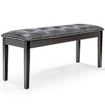 Giantex Dining Room Bench, Traditional Upholstered Table Benches, Hallway PU Leather Bench Entryway Bench, Bedroom Bench for End of Bed, Ottoman Bench (Grey)