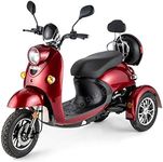 Veleco ® ZT 63 Classic 3-wheel Mobility Vehicle With High Capacity Battery (45-60 Km), Full Suspension, Led Lighting And Extra Mobility Device Rain Cover (RED)