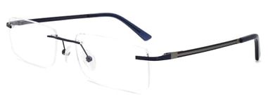 CARMIIM Men Women Rimless metal lightweight comfortable optical frames （Blue/Gray color non prescription