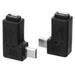 Cablecc 2pcs 9mm Long Connector 90 Degree Left & Right Angled Micro USB 2.0 5Pin Male to Female Extension Adapter Cablecc